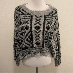LF Paper Hearts Eyelash Fuzzy Geometric Dolman Sleeve Sweater
